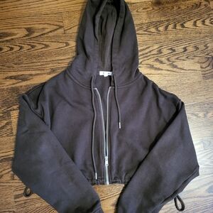 Garage Brown Cropped Zip-Up Hoodie